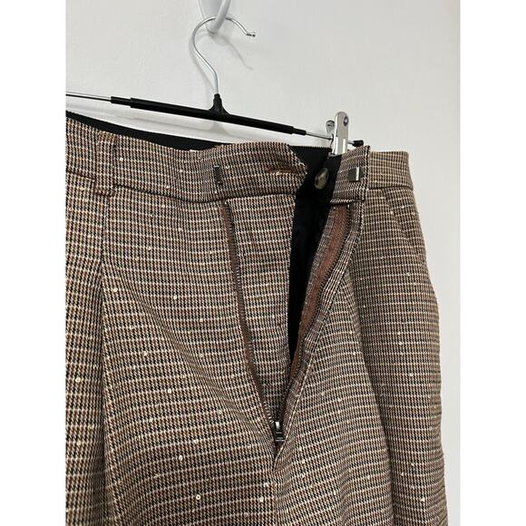 Anthropologie Maeve Pleated Wide Leg Pants Size 12 Brown Metallic Sequins Office - Picture 6 of 10